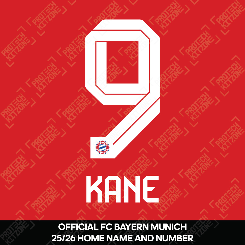 Kane 9 - Official Bayern Munich 2025/26 Home Name and Nu
